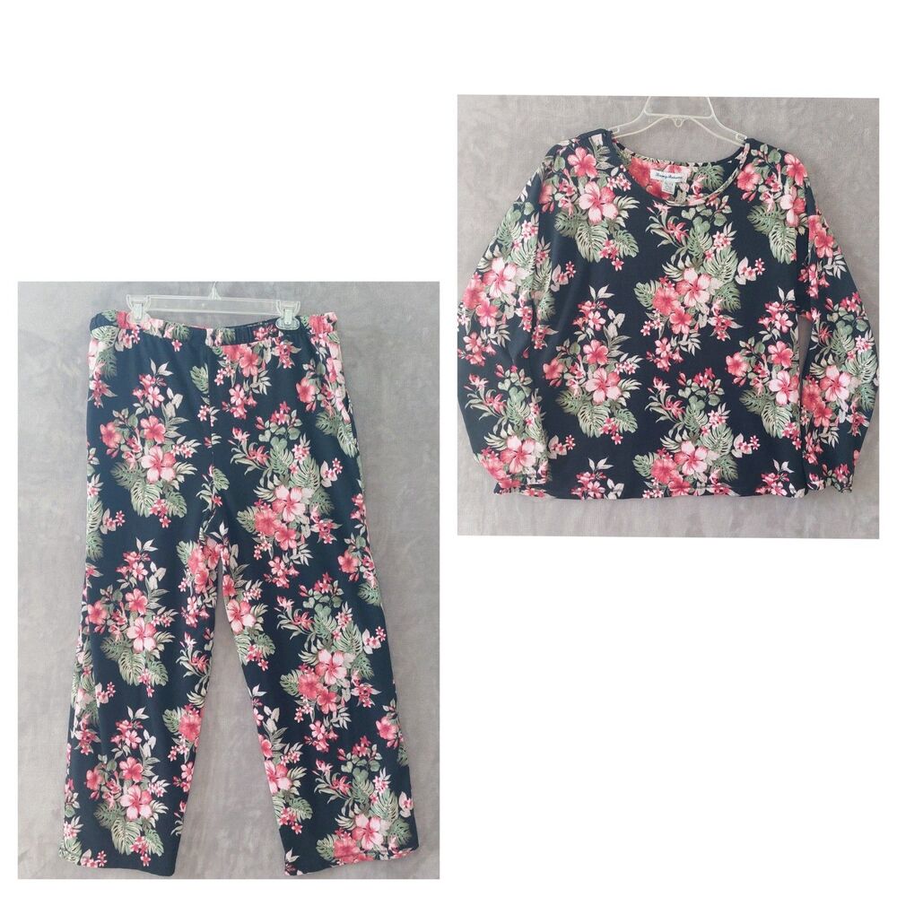 Tommy Bahama Floral Loungwear Pajamas Top & Pants Set Women's XL Cozy Microfiber